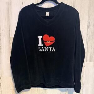 I Love Santa Fleece Pullover Sweatshirt Black Holiday Christmas Cozy Large